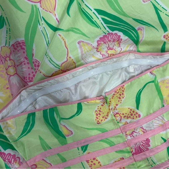 Lilly Pulitzer Dress Women's Size 8 US Green Pink Floral Silk Cotton Strapless‎ - Picture 7 of 10